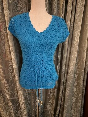 Y2K Hand Crochet Blue Top 100% Cotton